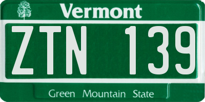 VT license plate ZTN139