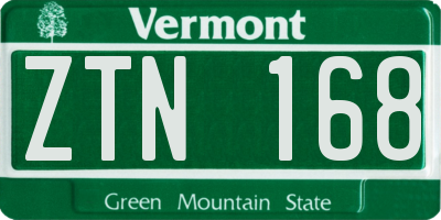 VT license plate ZTN168