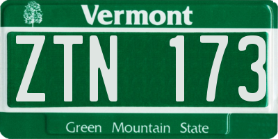 VT license plate ZTN173