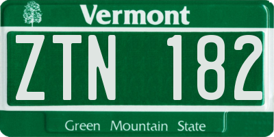 VT license plate ZTN182