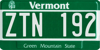VT license plate ZTN192