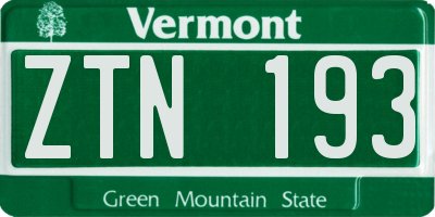 VT license plate ZTN193