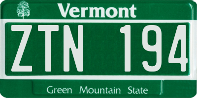 VT license plate ZTN194