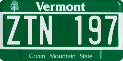 VT license plate ZTN197