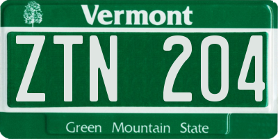 VT license plate ZTN204