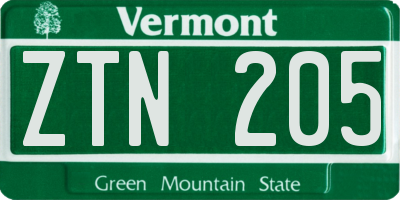 VT license plate ZTN205
