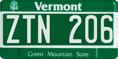 VT license plate ZTN206