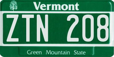 VT license plate ZTN208