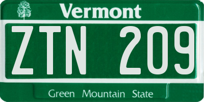 VT license plate ZTN209