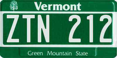 VT license plate ZTN212
