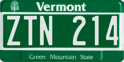 VT license plate ZTN214
