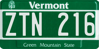 VT license plate ZTN216