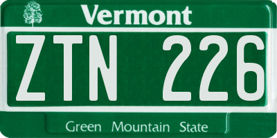 VT license plate ZTN226