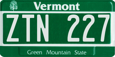 VT license plate ZTN227