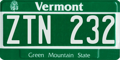 VT license plate ZTN232