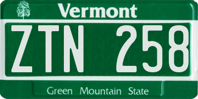 VT license plate ZTN258