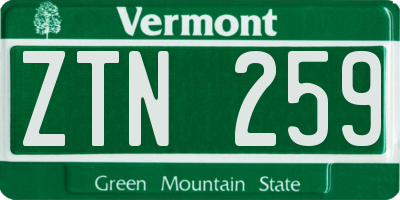 VT license plate ZTN259