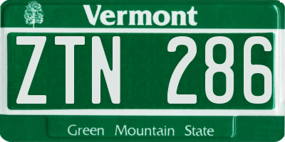 VT license plate ZTN286