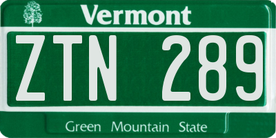 VT license plate ZTN289