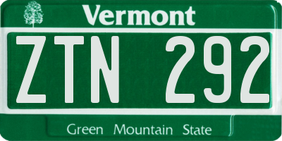 VT license plate ZTN292