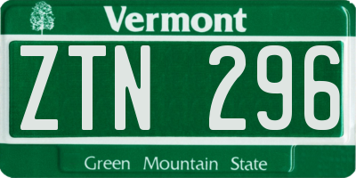 VT license plate ZTN296