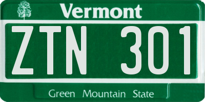 VT license plate ZTN301