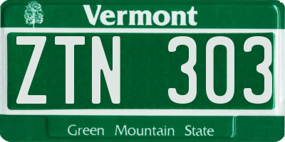 VT license plate ZTN303