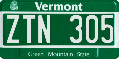 VT license plate ZTN305