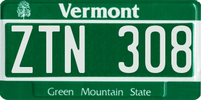 VT license plate ZTN308