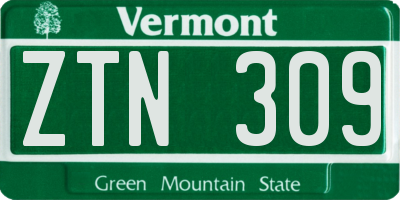 VT license plate ZTN309