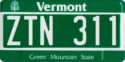 VT license plate ZTN311