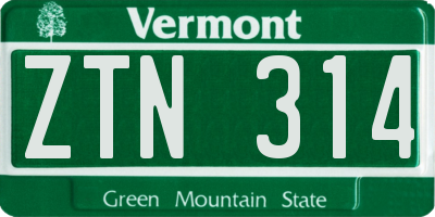 VT license plate ZTN314