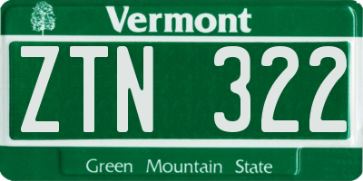 VT license plate ZTN322