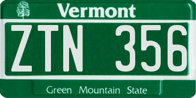 VT license plate ZTN356