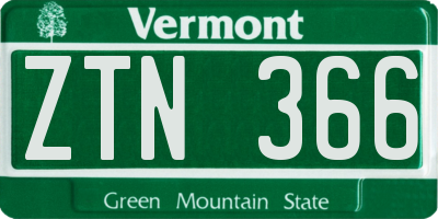 VT license plate ZTN366