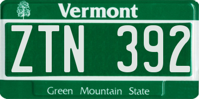 VT license plate ZTN392