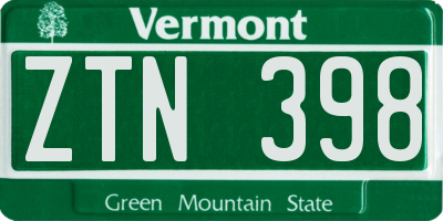VT license plate ZTN398