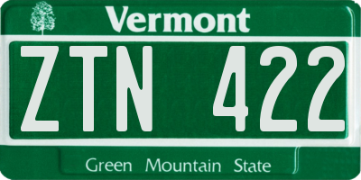 VT license plate ZTN422