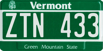VT license plate ZTN433