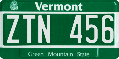 VT license plate ZTN456