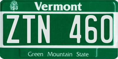 VT license plate ZTN460