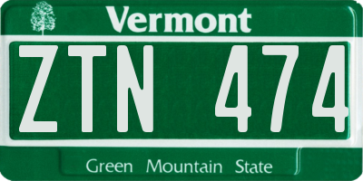VT license plate ZTN474