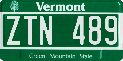 VT license plate ZTN489