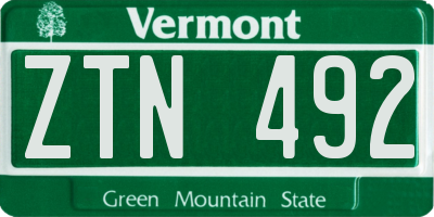 VT license plate ZTN492