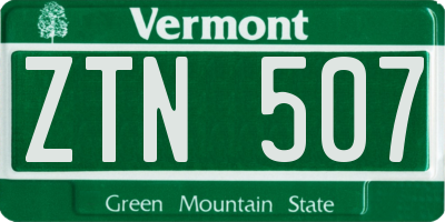 VT license plate ZTN507