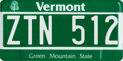 VT license plate ZTN512