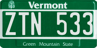 VT license plate ZTN533