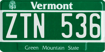 VT license plate ZTN536