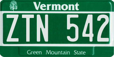 VT license plate ZTN542
