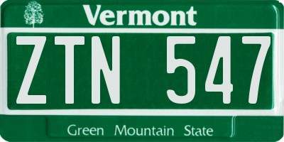 VT license plate ZTN547